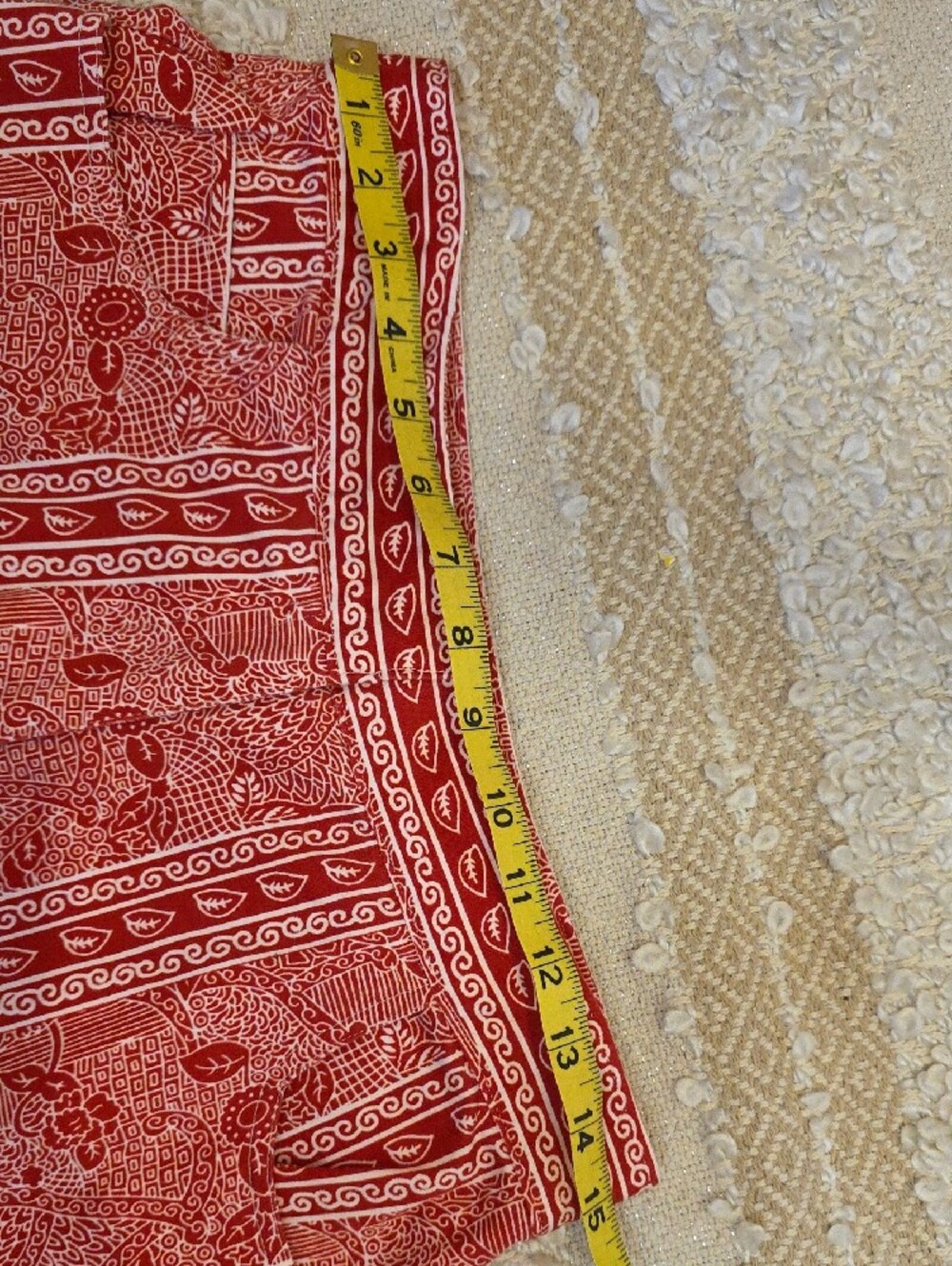 Printed Wide-Leg Cotton Pants in Pinky Red White Floral Paisley Medium (S) - Picture 4 of 12